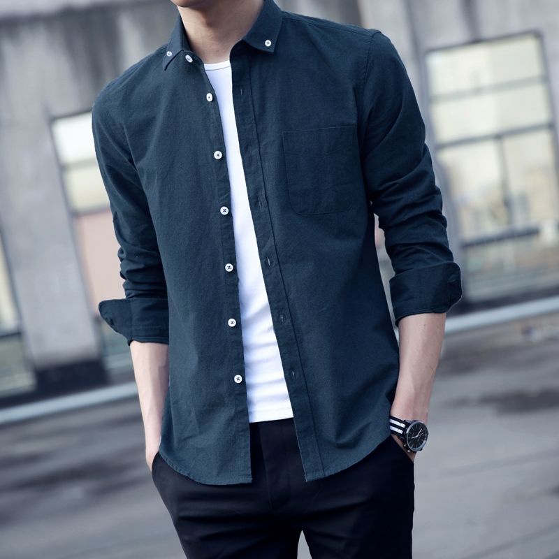Áo khoác sơ mi denim tay dài phong cách Hàn Quốc thời trang xuân thu cho nam