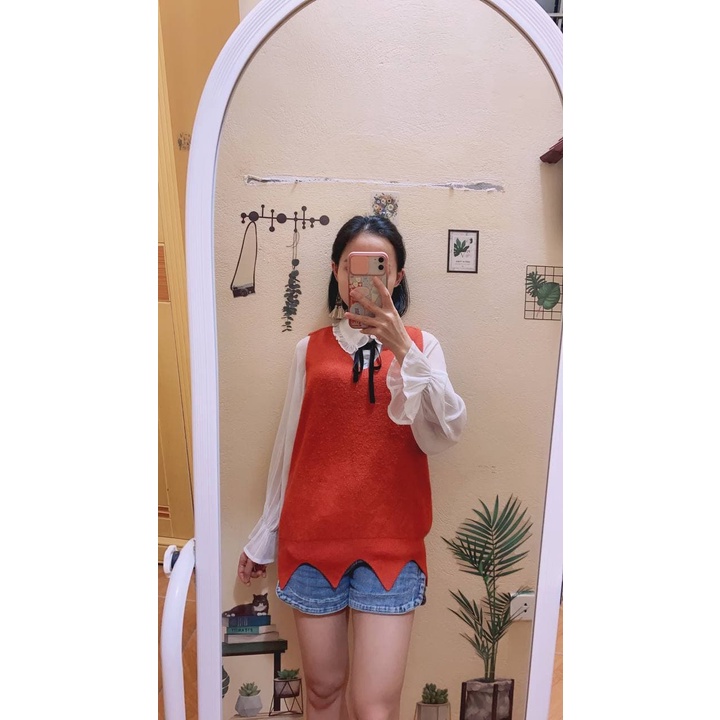 Áo gile len màu cam đất😍 cực vintage😍  2hand tuyển