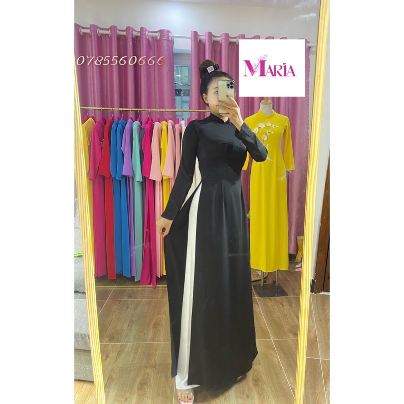 [𝐌𝐀𝐑𝐈𝐀] ÁO DÀI MÀU ĐEN -LỤA MĨ chính hãng 100%- CAO CẤP - CO GIÃN- THÁM HÚT MỒ HÔI