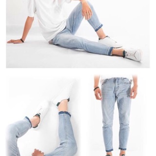 [ROUTINE] Quần jean nam - Quần Jeans xanh rách gấu form slim crop - QJ125004