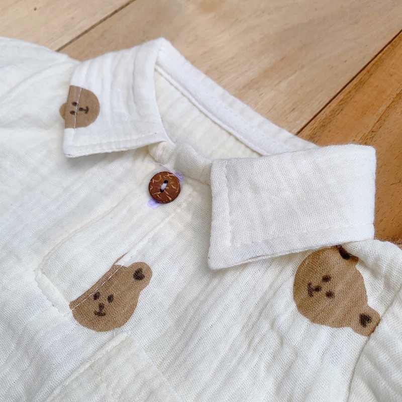 Body xô muslin gấu có cổ dài tay cho bé