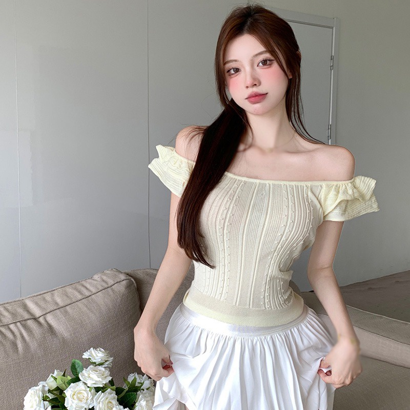 Áo Thun Dệt Kim Tay Ngắn Hai Màu Sắc Phong Cách Hàn Quốc Dành Cho Nữ