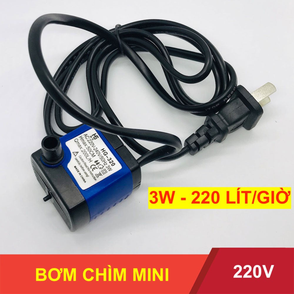 Máy bơm chìm mini 220V 2.5W bơm rất êm dùng cho bể cá 150 lít mỗi giờ - LK0122