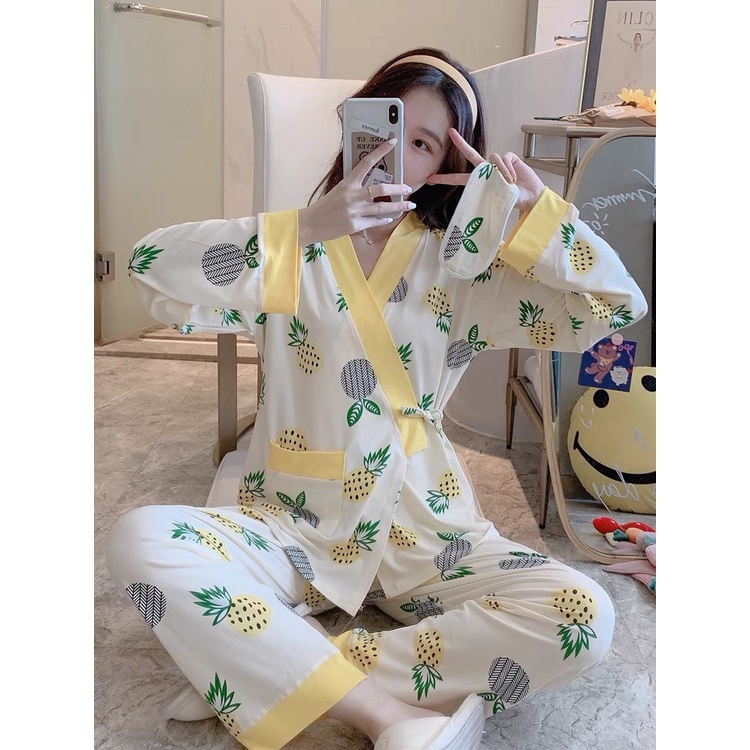 Bộ đồ bầu thu đông - Đồ bộ bầu dài tay KIMONO NHẬT BẢN chất thun sữa hoạt tiết dễ thương BD948