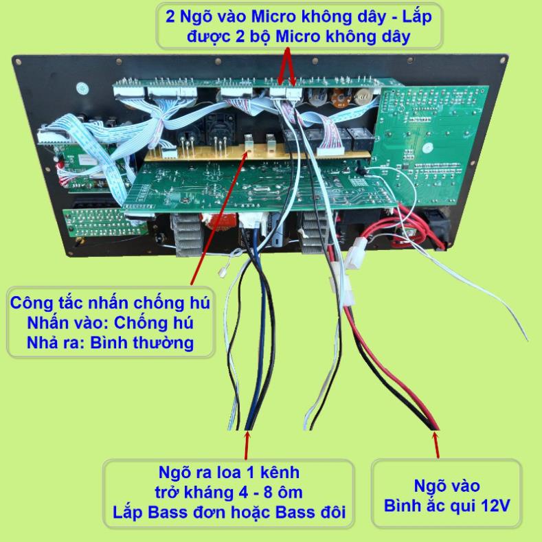 Mạch loa kéo 3 loa công suất thực 500W DSP Reverb Echo Livestream có chống hú - Equalizer 5 Band kèm 2 tay micro