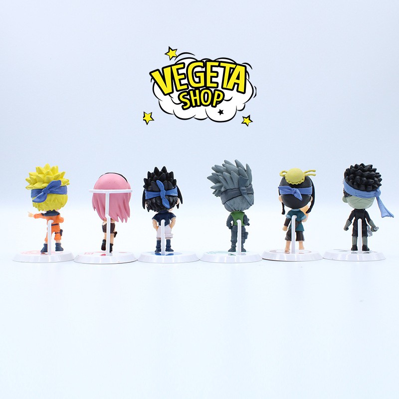 Mô hình Naruto - Set 6 nhân vật Uzumaki Naruto Uchiha Sasuke Haruno Sakura Hatake Kakashi Momochi Zabuza Haku - Cao 7cm