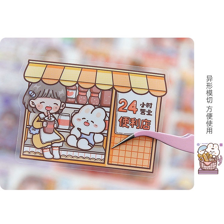 Peach 40Pcs Cute girl soda fountain food sticker Journal Scrapbook Decor Sticker