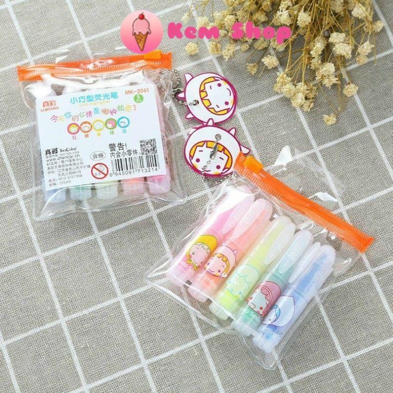 Set 5 Bút Dạ Mini Túi Zip Siêu Xinh Dễ Thương S01K39