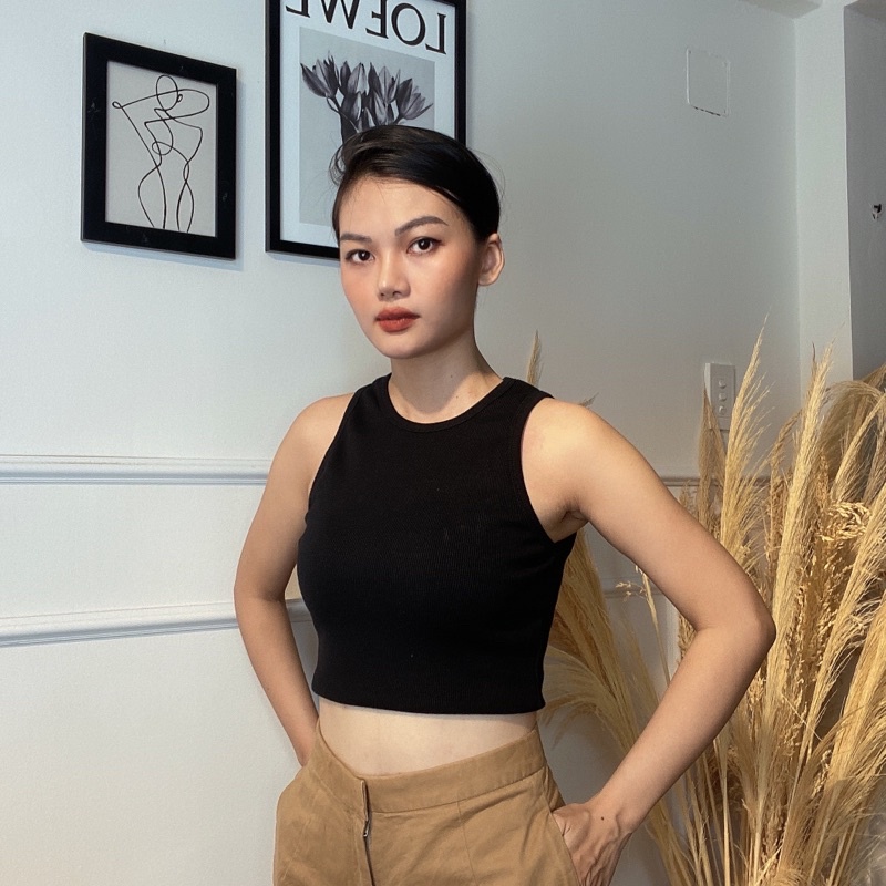 Áo ba lỗ croptop thun gân. Phông body dáng ôm trơn - Audrey Studio
