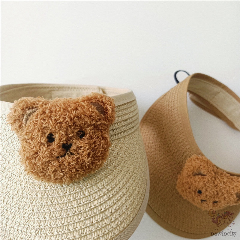Mũ Cói Hở Chóp Họa Tiết Gấu Hoạt Hình Phong Cách Hàn Quốc Thời Trang Mùa Hè Cho Bé Trai