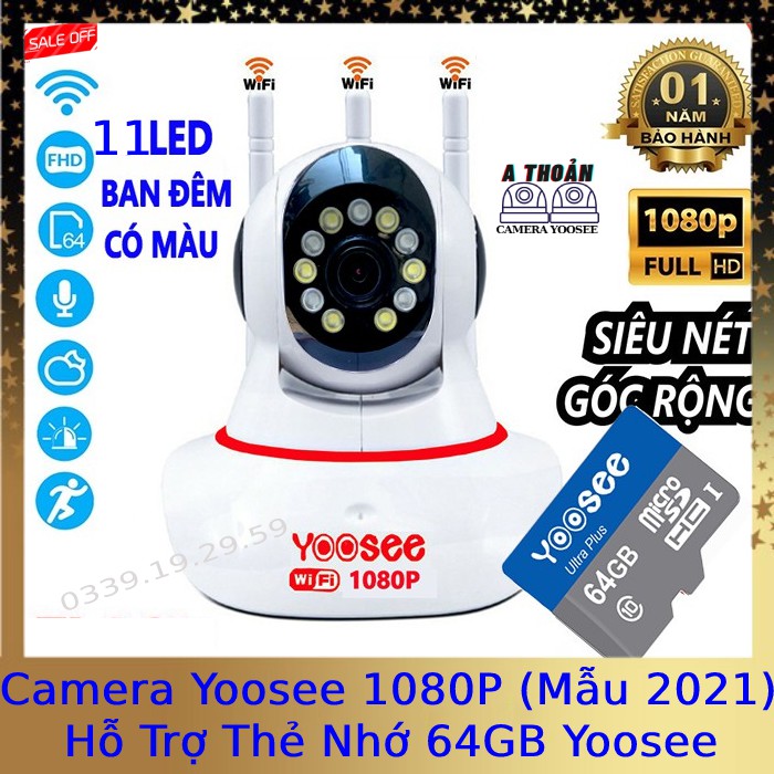 [Combo Yoosee 2021] Camera Yoosee 1080P (11 Đèn) Ban Đêm Có Màu  Kèm Thẻ Yoosee Chính Hãng