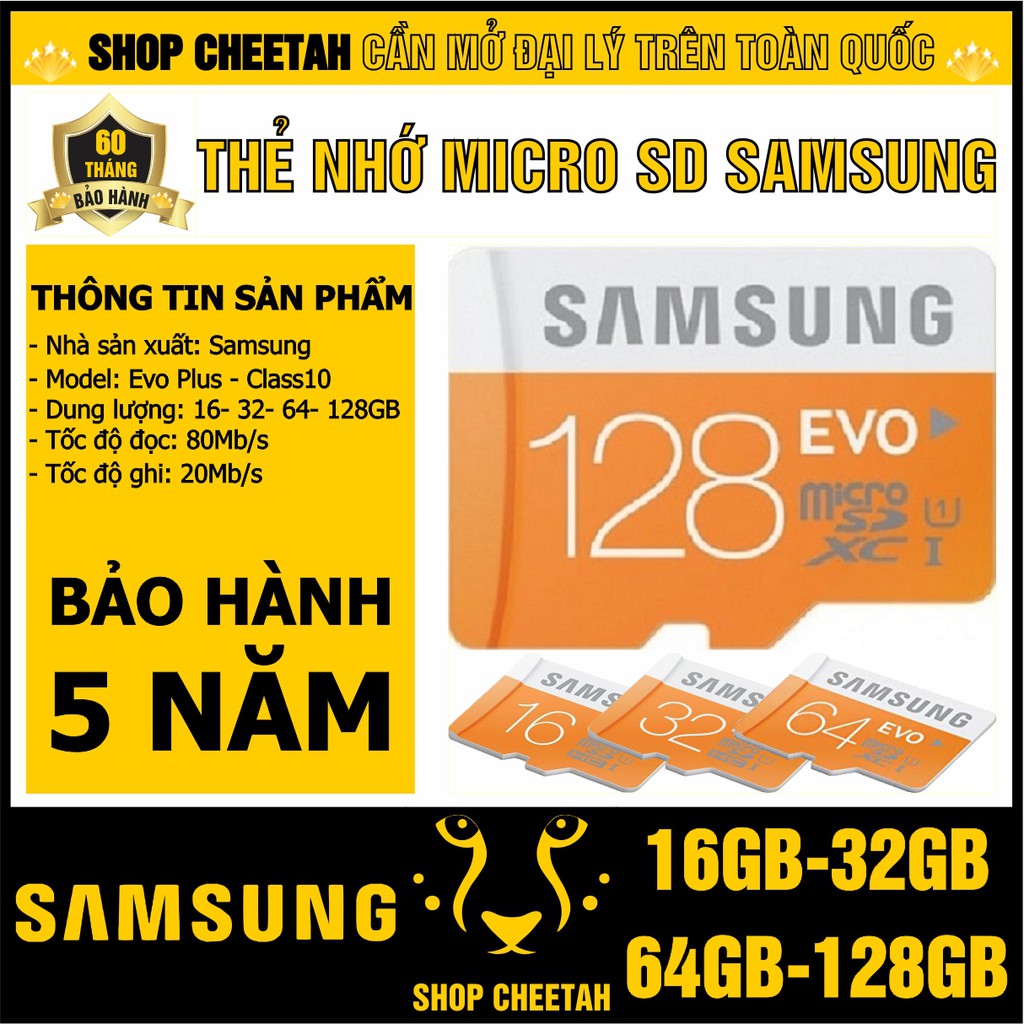 
                        Thẻ nhớ MicroSD SamSung 128GB/64GB/32GB/16GB – Evo Plus Class 10 – CHÍNH HÃNG – Kèm Adapter – Bảo hành 5 năm
                    