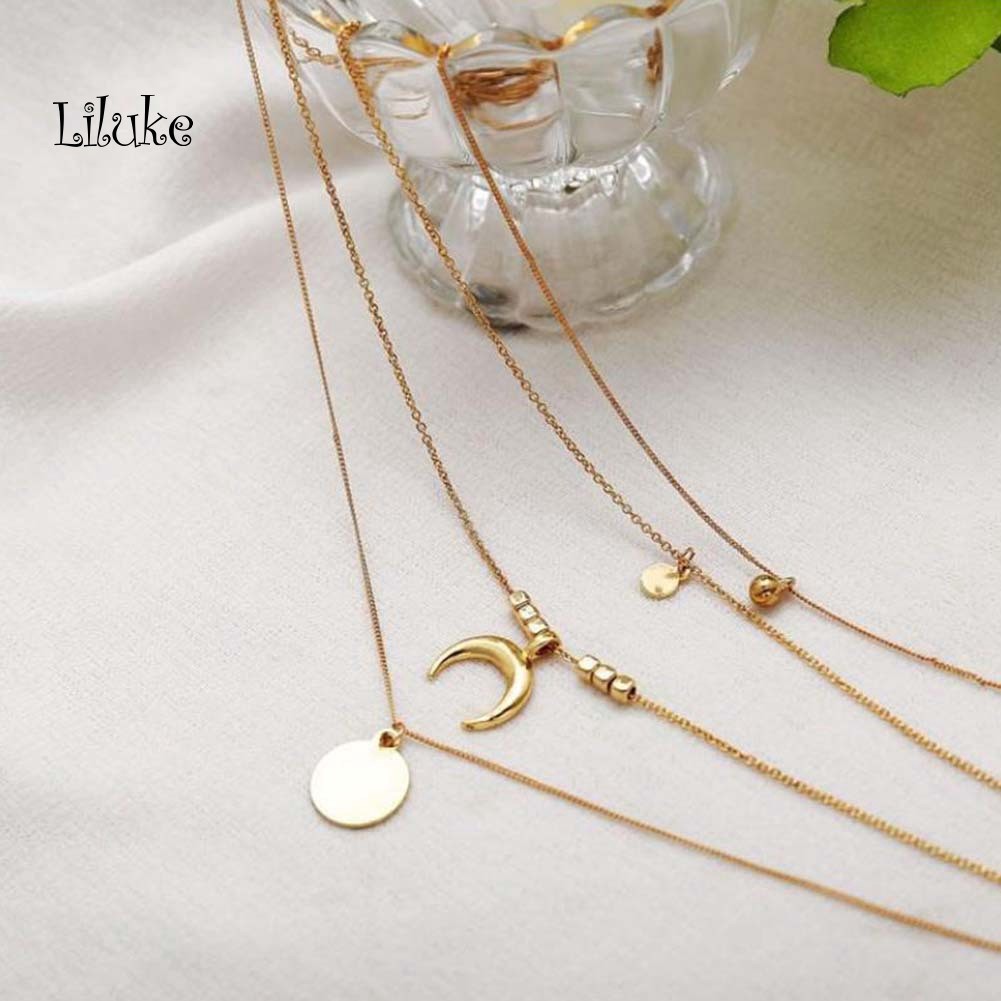 Vòng cổ Hợp Kim Nhiều Lớp Mặt Hình Mặt Trăng Cá Tính Cho Nữ