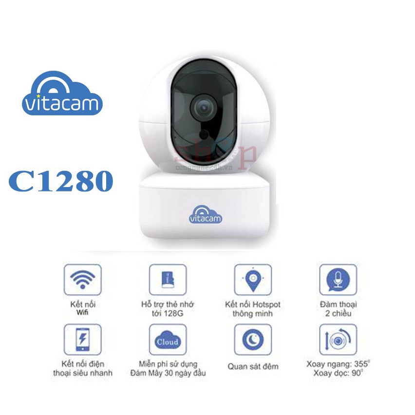 Camera (New 2021) Vitacam C1290 - 3MPX - 2K Full HD 1296P Chuẩn H265X, có Cổng Lan- Hàng chính hãng