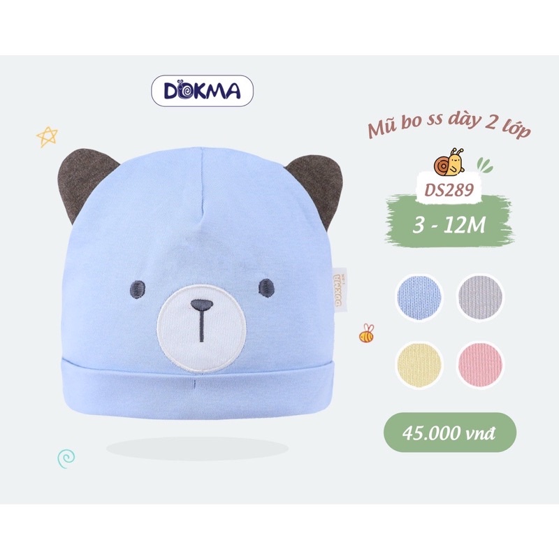 Mũ bo sơ sinh Dokma dày 2 lớp có tai gấu trẻ em DS289