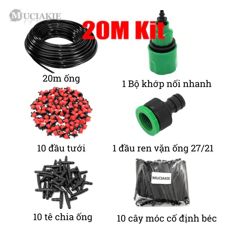 BỘ KIT TƯỚI NHỎ GIỌT 20 BÉC PHUN (Lắp Vòi nước ren ngoài 21 27)