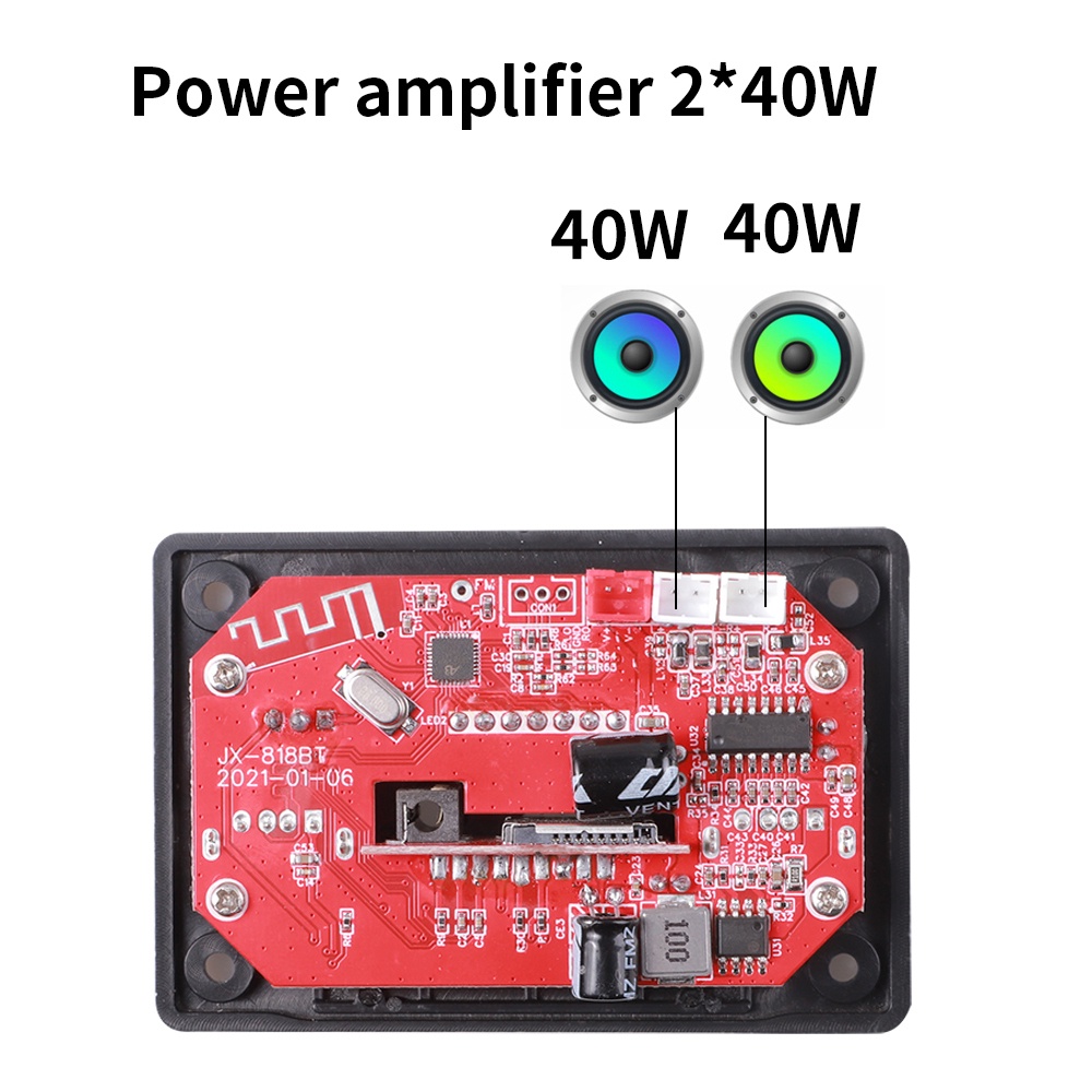 Bảng mạch giải mã khuếch đại âm thanh không dây bluetooth 5.0 MP3 WMA WAV DC 12/ 24V 2*40W dành cho xe hơi