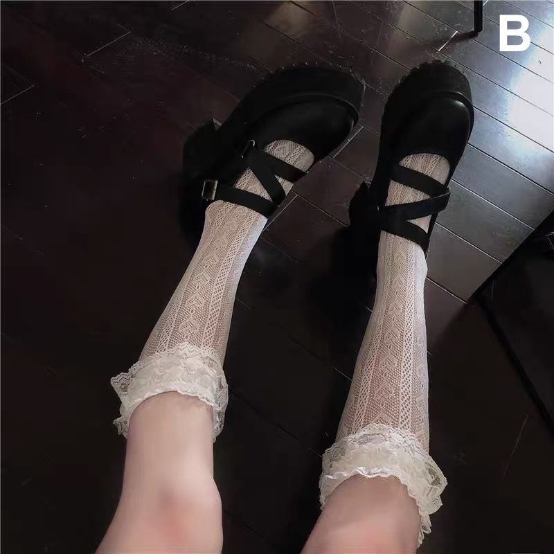Vớ Dài Qua Gối Phối Ren Trong Suốt Phong Cách Lolita