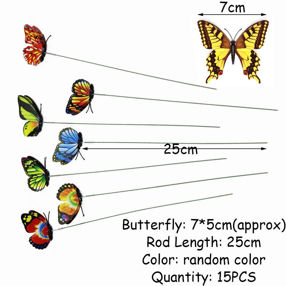 Set 15 Bươm Bướm Nhân Tạo Màu Sắc Ngẫu Nhiên Kèm Que Dùng Để Trang Trí Vườn DIY