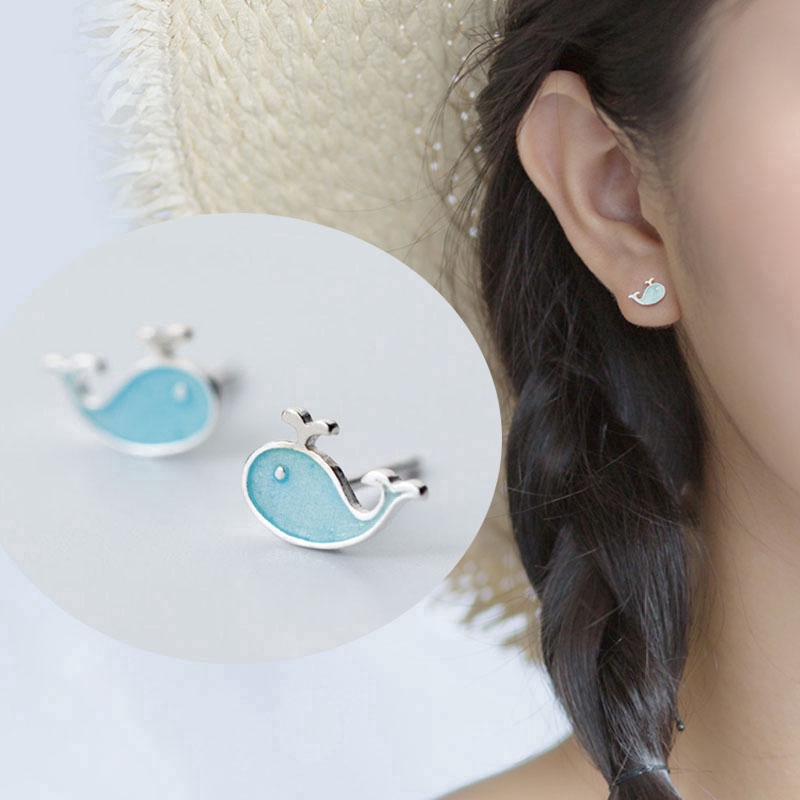 Bông tai hình cá voi xanh phong cách Hàn Quốc cho nữ