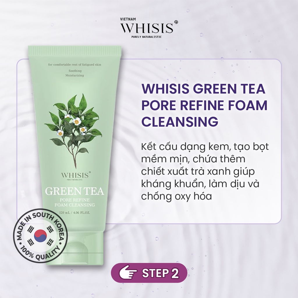 Sữa Rửa Mặt Cho Da Dầu Trà Xanh Hàn Quốc WHISIS Green Tea Pore Refine Foam Cleansing Giảm Mụn Sạch Sâu 120ml