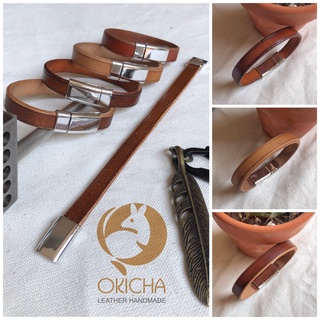 Vòng tay da phong cách retro khóa kim loại thời trang da thật 100% hàng chính hãng