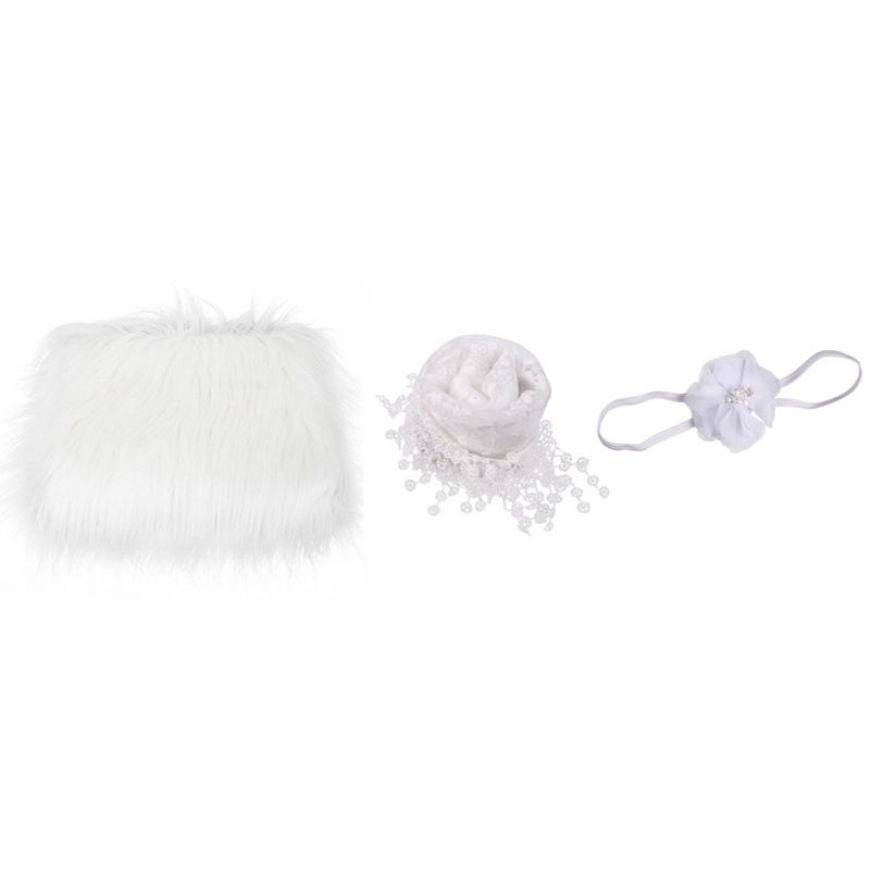 Set 3 Món Chăn Quấn Kèm Băng Đô Làm Phụ Kiện Chụp Ảnh Cho Bé Sơ Sinh