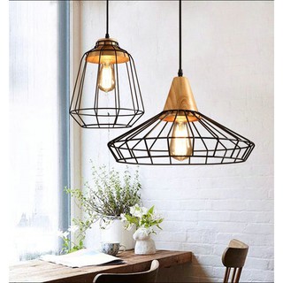 Đèn thả trang trí đuôi sơn vân gỗ lồng sắt ARILEE - đã bao gồm bóng Led Edison ST64 4w
