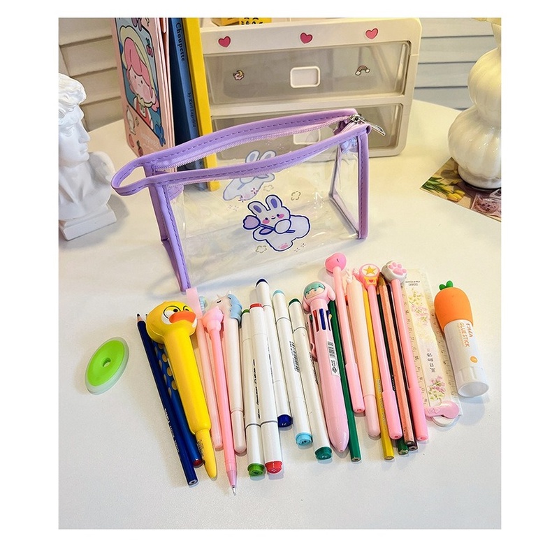 Túi Đựng Bút Trong Suốt Cỡ Lớn Họa Tiết Hoạt Hình Xinh Xắn