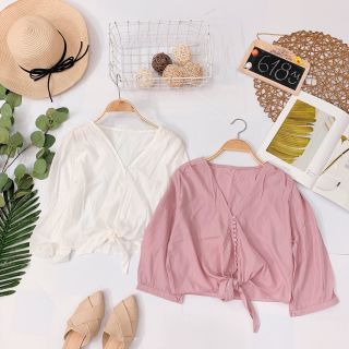 Áo nút bọc cột nơ eo
