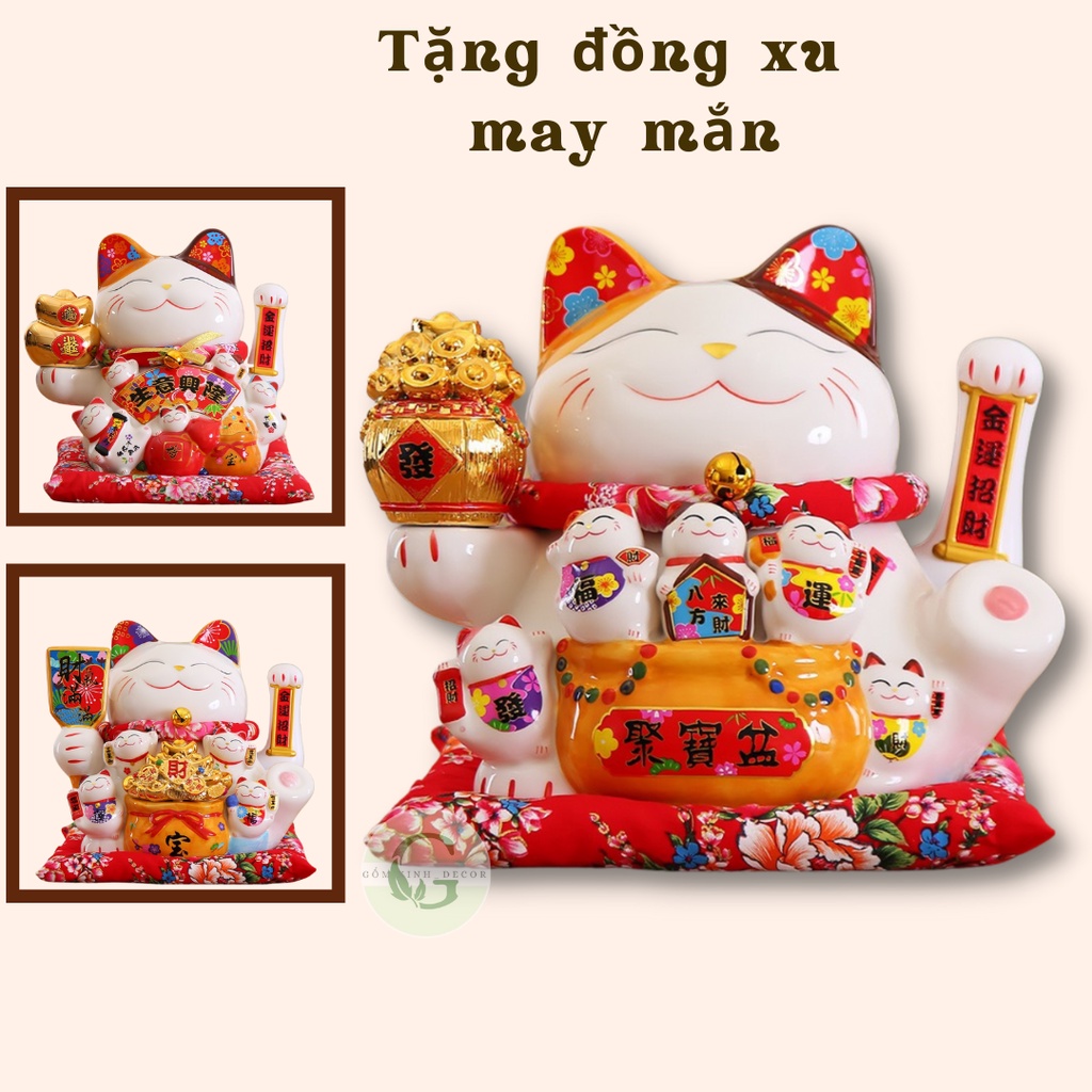 Mèo Thần Tài Mèo chiêu tài lộc Mèo May Mắn vẫy tay gốm sứ Nhật bản Maneki Neko cao cấp 25cm