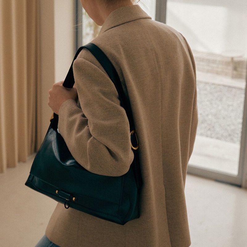 Túi đeo vai IELGY da PU mềm mại cỡ lớn màu đen phong cách Hàn Quốc thời trang dành cho nữ