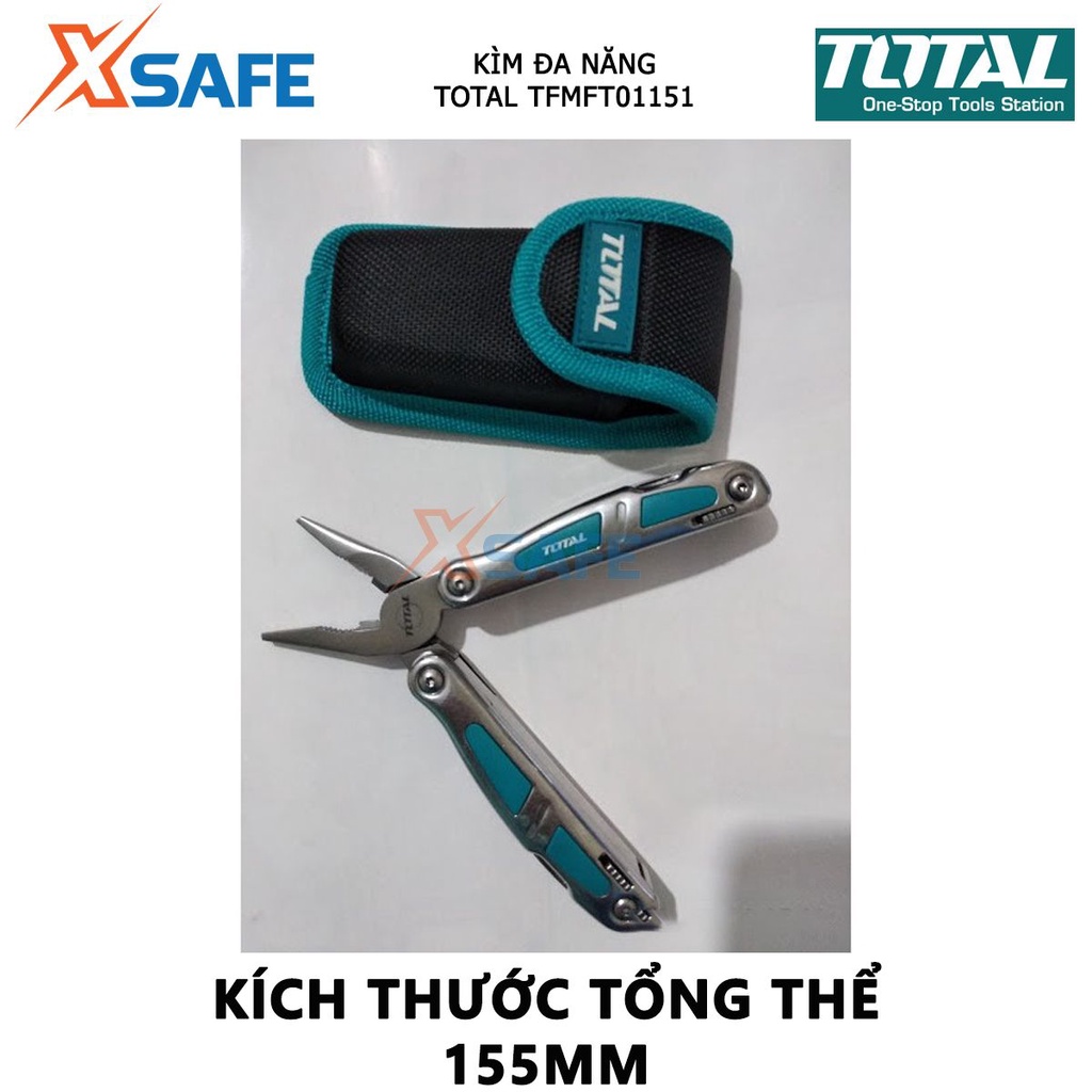 Kìm đa năng TOTAL TFMFT01151 | bộ kềm đa năng Có 15 công dụng cắt kích thước tổng thể 155 mm, Linh kiện bằng thép không