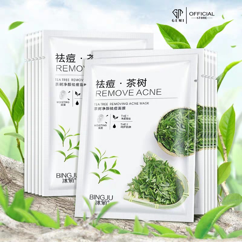 Mặt Nạ Tràm Trà Sạch Mụn Teatree Removing Acne 🌱𝑭𝒓𝒆𝒆𝒔𝒉𝒊𝒑🌱 Mặt Nạ Trà Xanh BINGJU Cấp Ẩm, Giảm Mụn Mask Nội Địa Trung | Thế Giới Skin Care