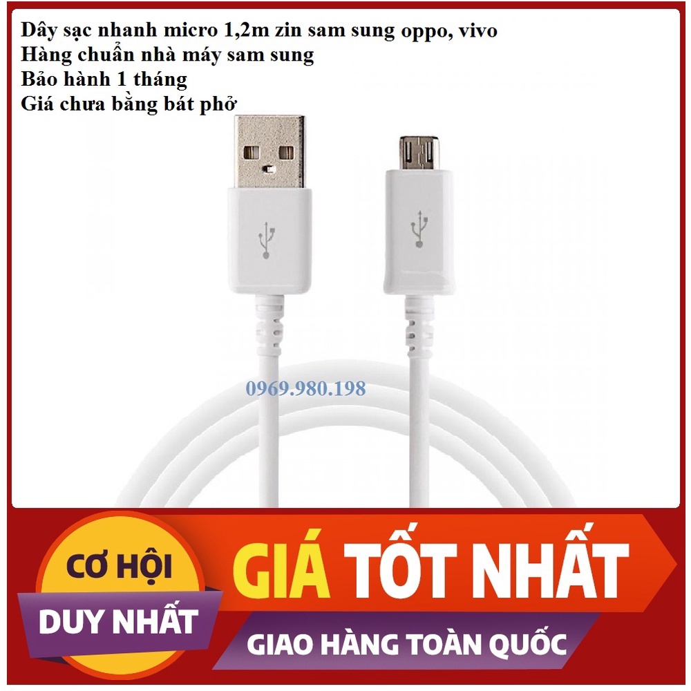 Dây cáp sạc nhanh micro dài 1,2m cho các máy sam sung oppo vivo vsmart,dây sạc nhanh chân dẹt giá rẻ