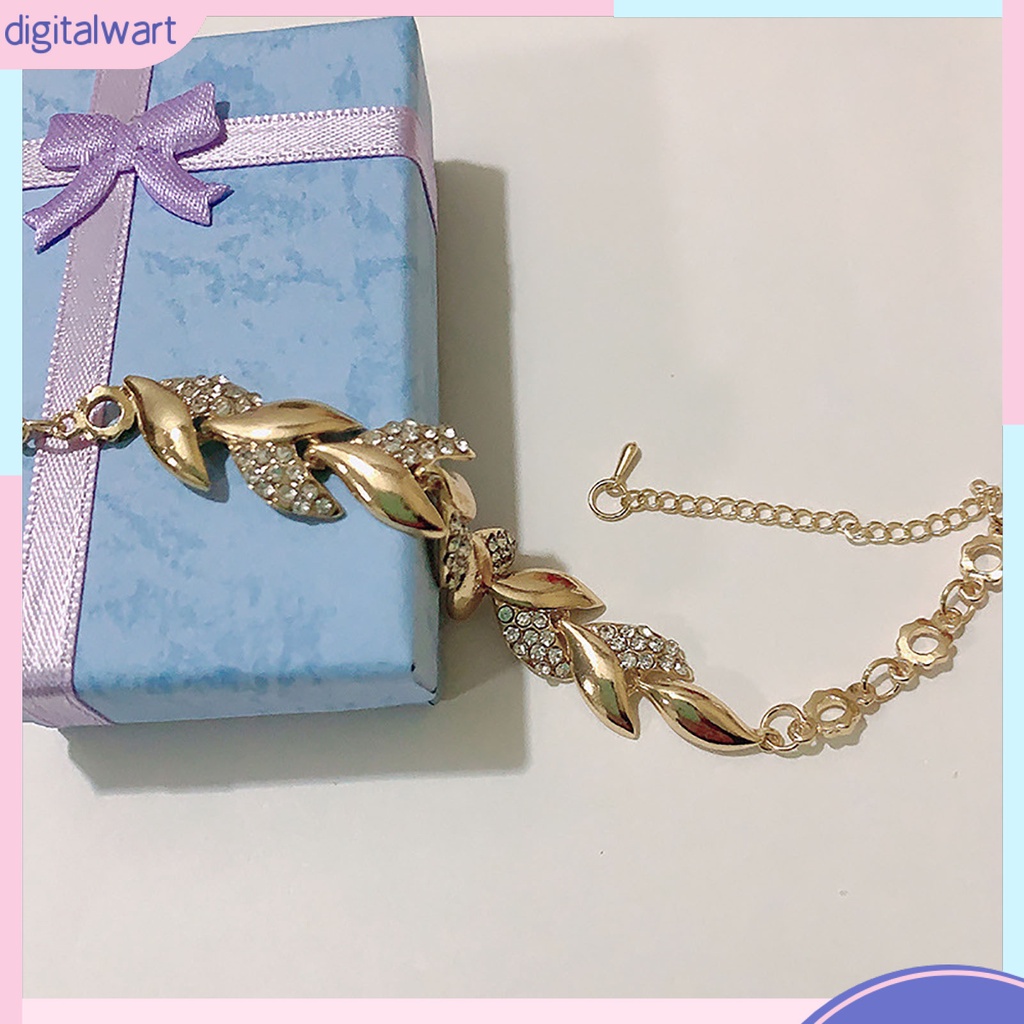 Vòng tay hợp kim mặt hình chiếc lá đính đá lấp lánh sang trọng có thể điều chỉnh dành cho nữ giới