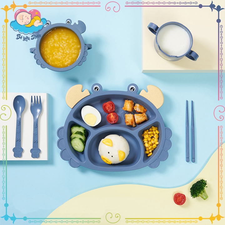 Bộ khay ăn dặm cho bé làm từ Lúa Mạch dễ thương, giúp bé kích thích hơn trong việc ăn uống (bộ chén ăn dặm cho bé)