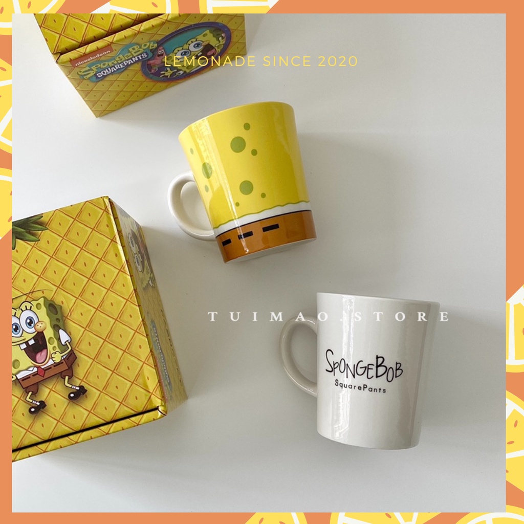 Cốc sứ Spongebob SquarePant dễ thương hoạt hình có hộp quà tặng kèm thìa