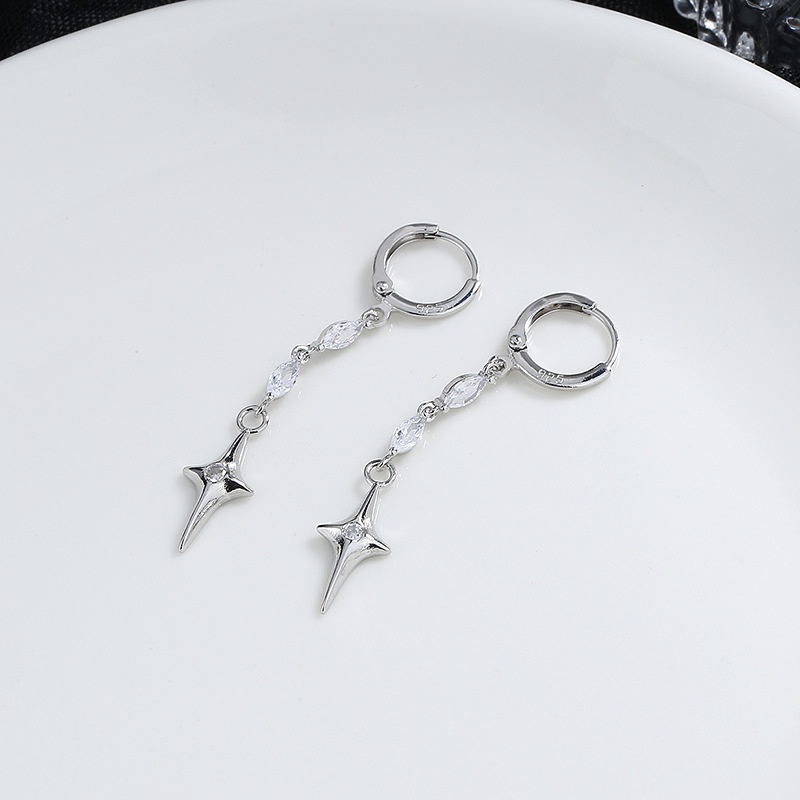 Bông Tai Dáng Dài Hình Chữ Thập/ Ngôi Sao Bốn Cánh Đính Đá Zircon Thời Trang Cho Nữ F524