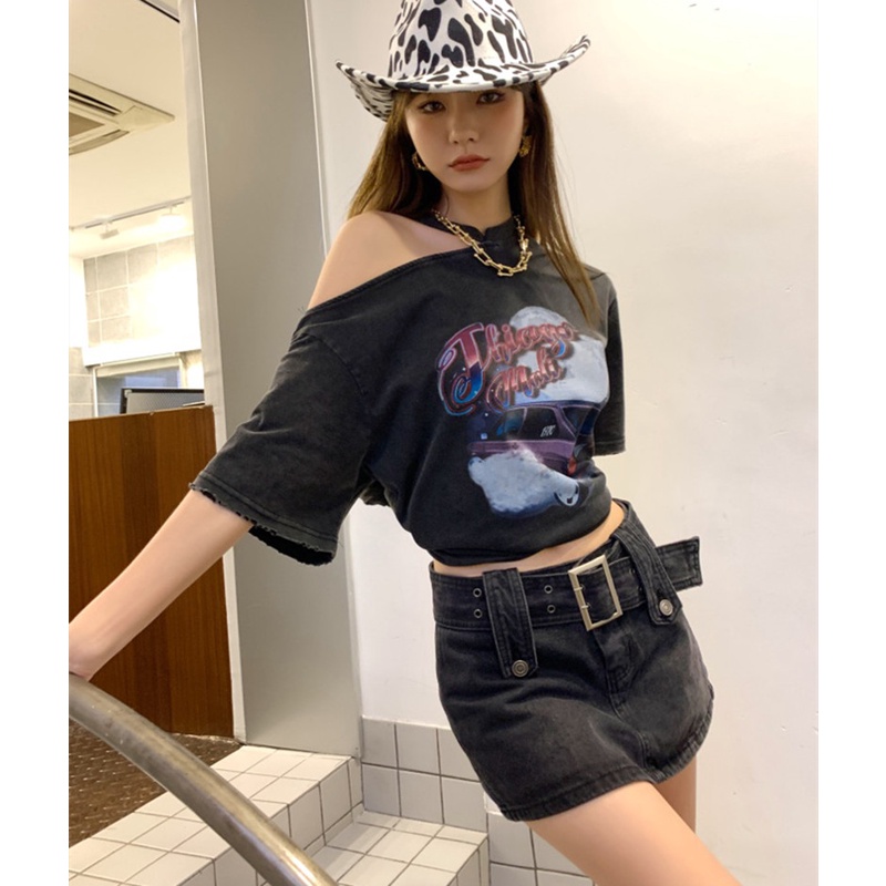 Chân váy kiêm quần short chất liệu jean dáng chữ A lưng thấp thời trang