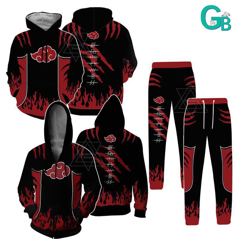 Áo thun/áo khoác có nón/áo khoác dài/quần họa tiết Akatsuki 3D phim Naruto size S-4XL