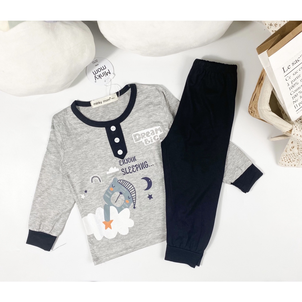 [Bé 7-27kg] Bộ dài tay thun lạnh cổ trụ in hình Minky Mom cho bé trai bé gái từ 7-17kg
