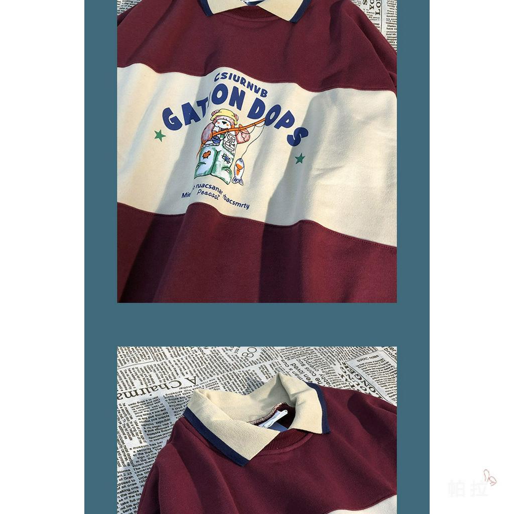 Áo Thun POLO Vải Cotton Dáng Rộng In Hình Gấu Kiểu vintage Nhật Bản 2020 Cho Nữ