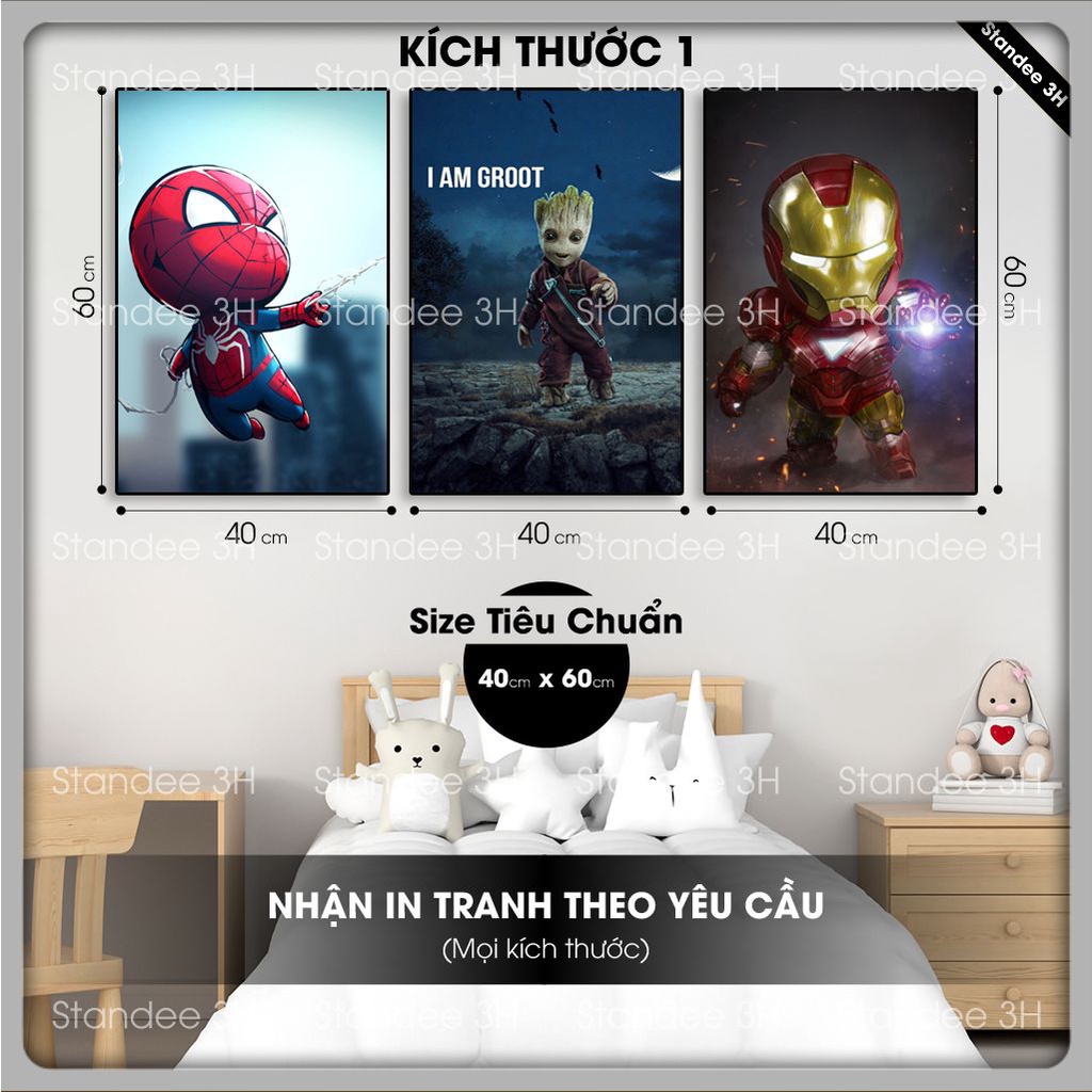 Tranh Treo Phòng Trẻ Em, Tranh siêu nhân dễ thương treo tường phòng ngủ cho bé | 3H