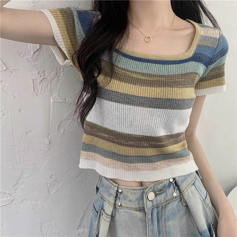 Áo len mongtoghi sắc màu cầu vồng cổ U - bigsize mặc được