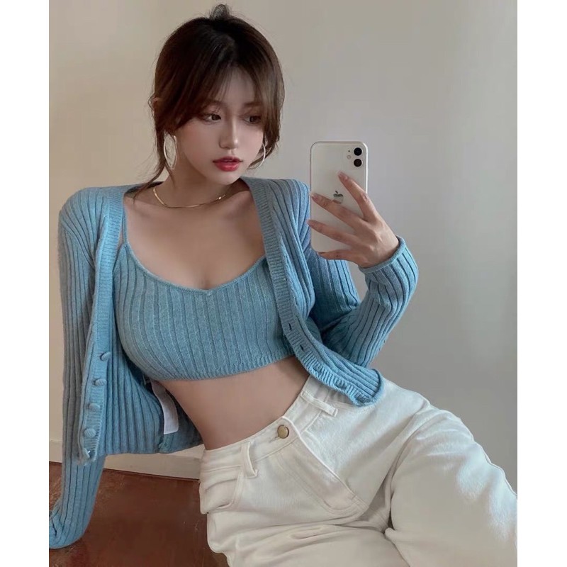 Set áo len xanh Zara