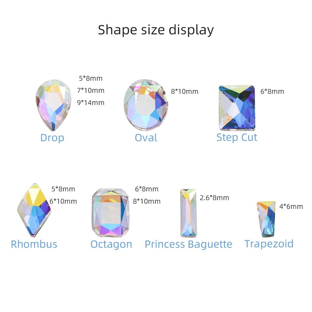 Set 20 Viên Đá Quý Nhân Tạo Mặt Phẳng Dùng Trang Trí Móng Tay Nghệ Thuật