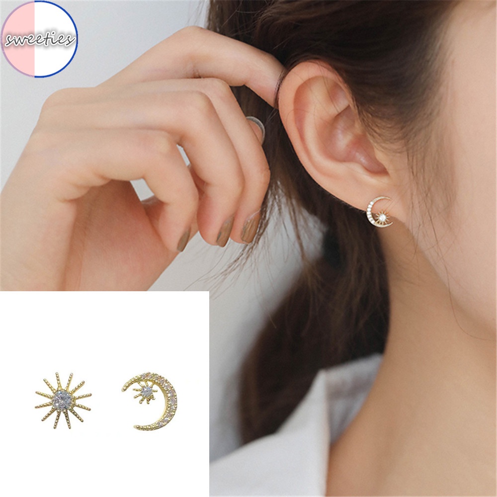 Bông tai mini hình mặt trăng mặt trời phong cách cổ điển thời trang cho nữ