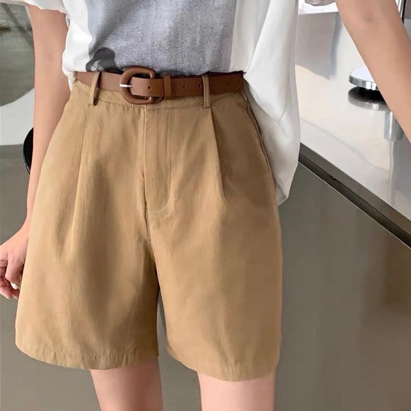 Quần Đùi Kaki Basic Dáng Lửng Kèm Thắt Lưng