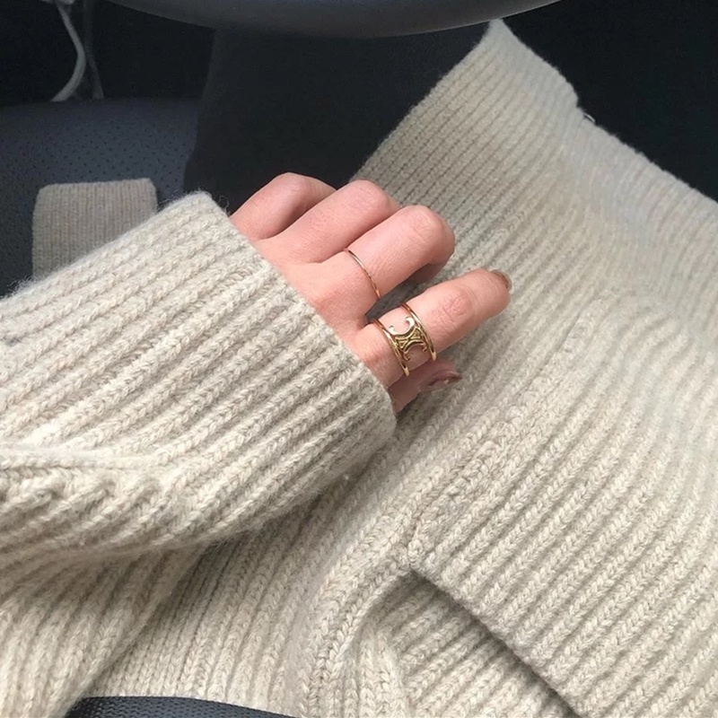 Nhẫn Hở Hai Lớp Họa Tiết Arc de Triomphe Màu Vàng Phong Cách baroque Cổ Điển Có Thể Điều Chỉnh Kích Thước Dành Cho Bạn Nữ